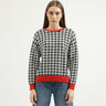 Women's Regular Fit Crew Neck Houndstooth Sweater