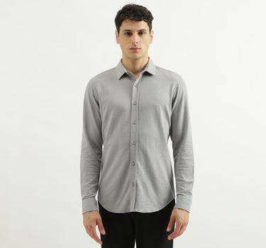 Slim Spread Collar Self Design Shirts