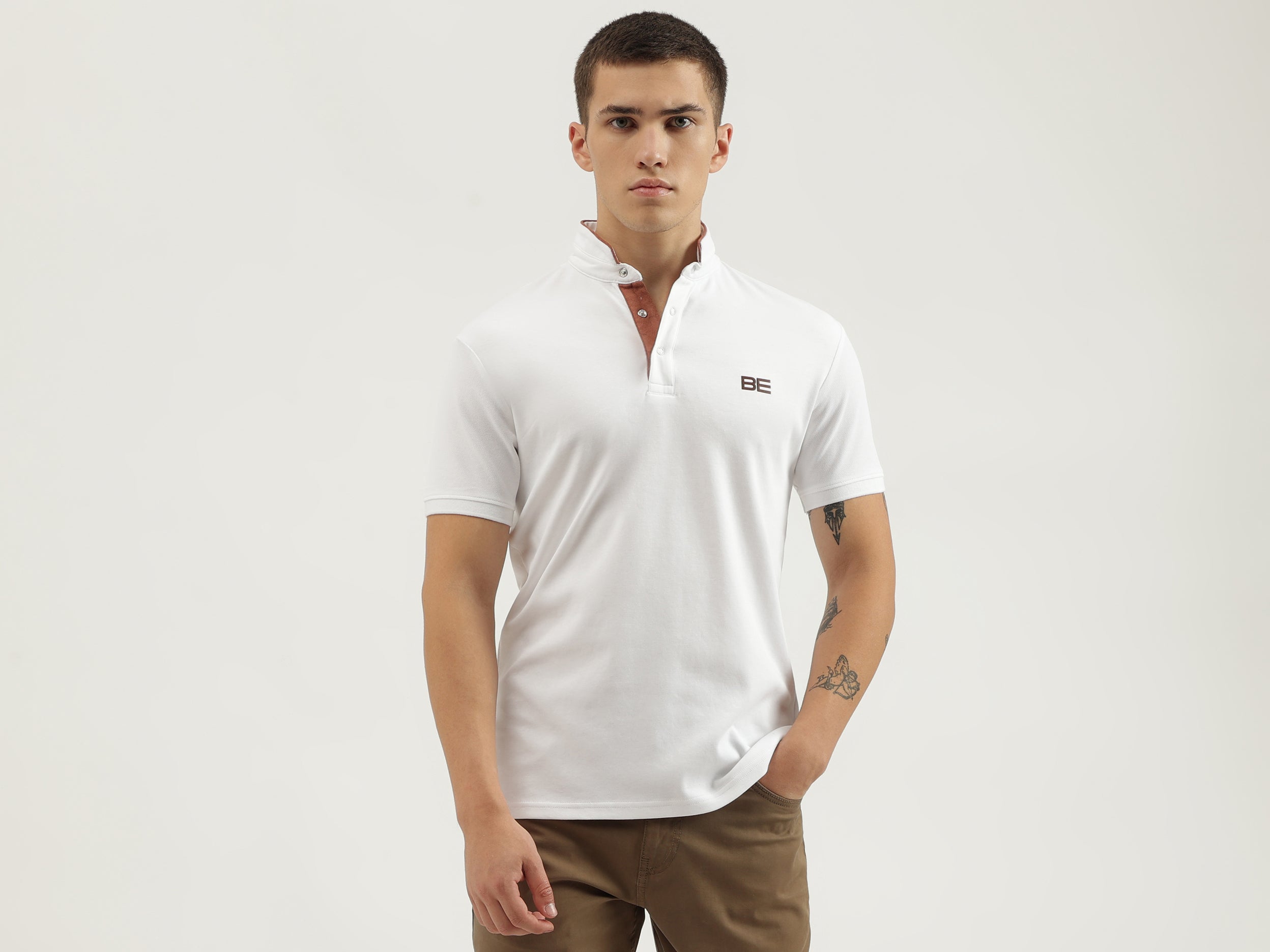 Regular Fit Stand Collar Solid T-shirts