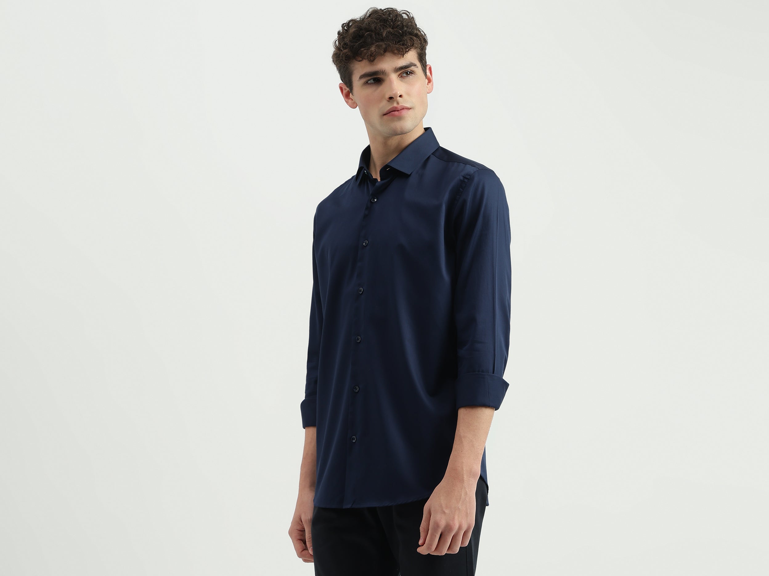 Regular Fit Spread Collar Solid Shirt