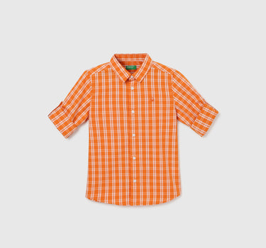 Boy's Regular Fit Spread Collar Checked Shirt