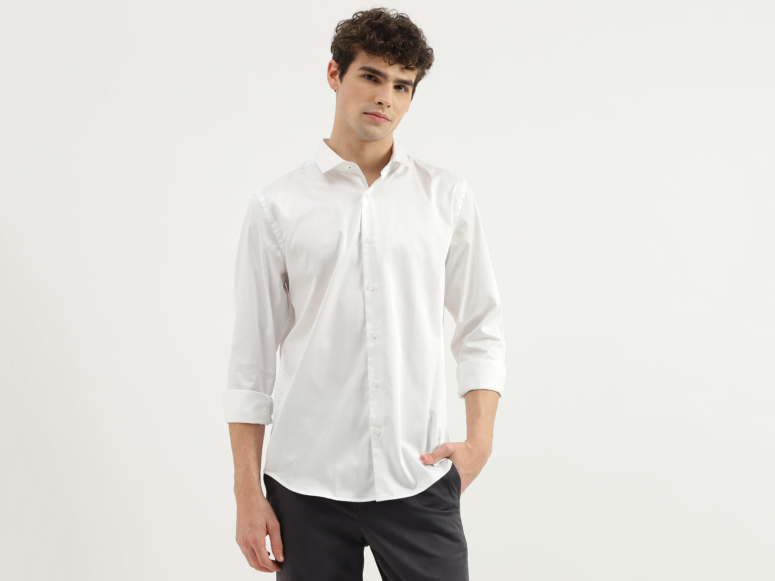 Slim Fit Spread Collar Solid Shirt