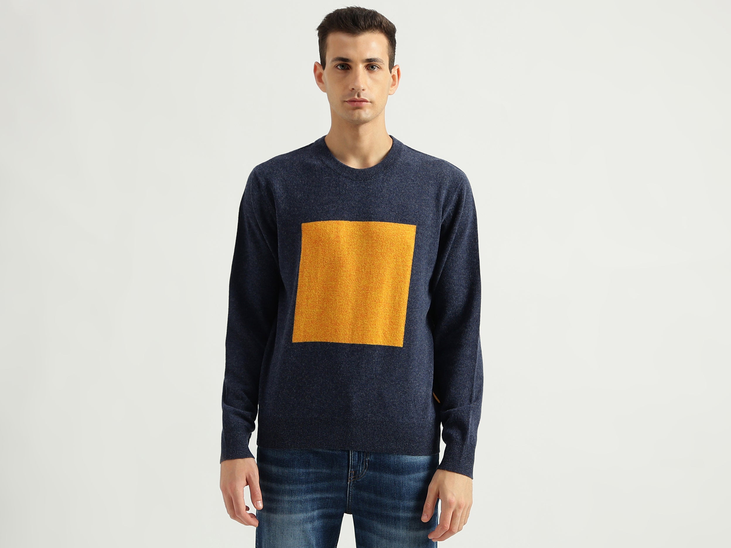 Men's Regular Fit Round Neck Color Block Sweaters