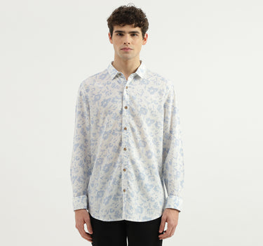 Slim Fit Spread Collar Floral Print Shirt