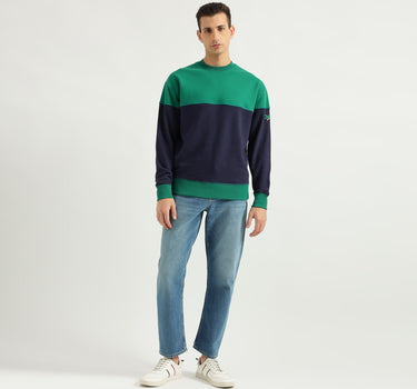 Men's Boxy Fit Round Neck Color Block Sweatshirt