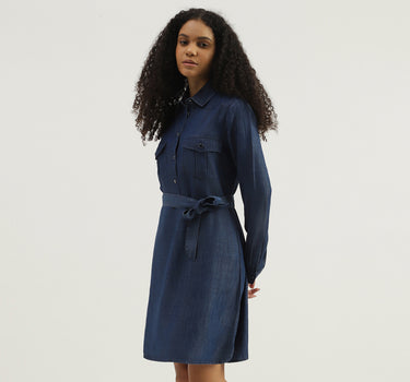 Solid Spread Collar Shirt Dress