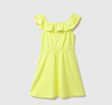 Cotton Blend Solid Round Neck Girls Dresses