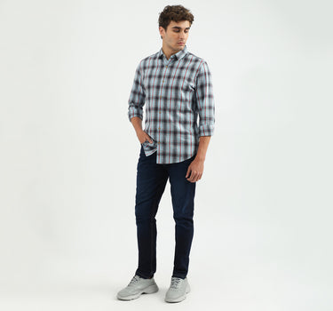 Men Checked Spread Collar Shirt