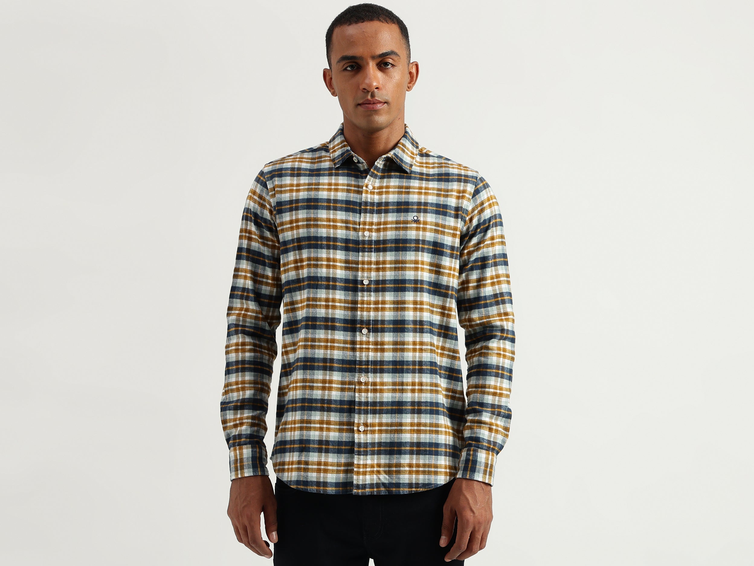 Men's Regular Fit Spread Collar Checked Shirts