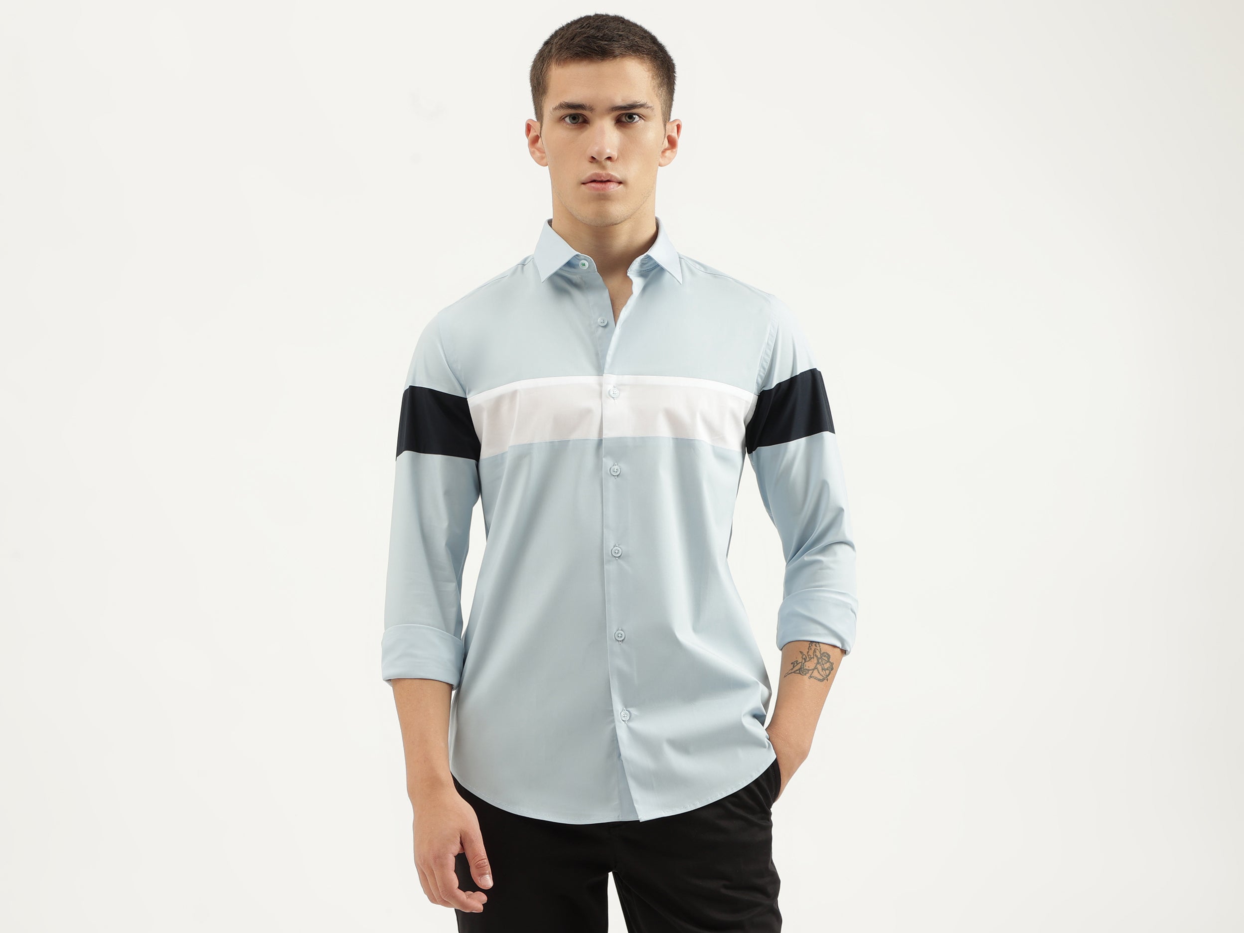 Slim Fit Spread Collar Solid Shirts