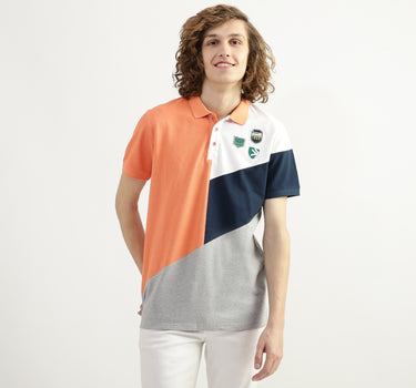 Men Color Blocked Polo Collar T-shirt