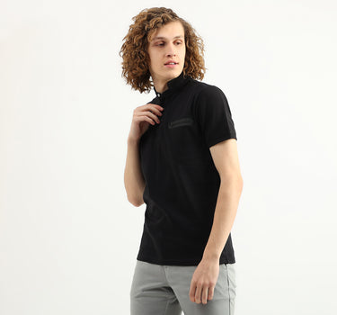 Men Solid Stand Collar T-Shirt