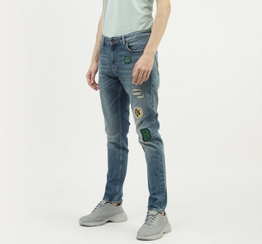 Men Applique Slim Tapered Fit Jeans