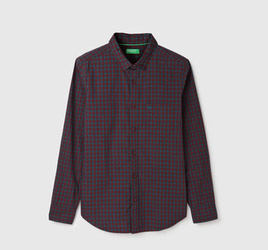 Slim Fit Spread Collar Checked Pattern Shirt