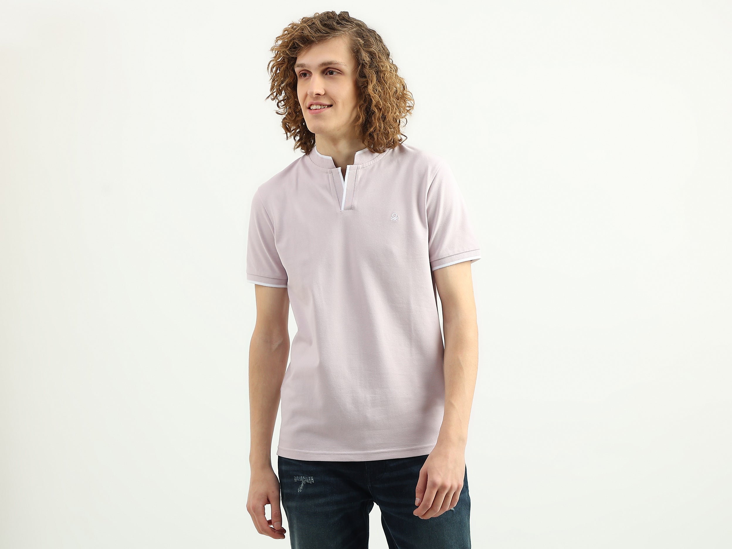 Men Solid Stand Collar T-Shirt