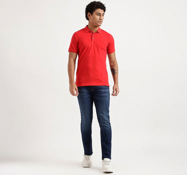 Men Red Solid Regular Polo T Shirt