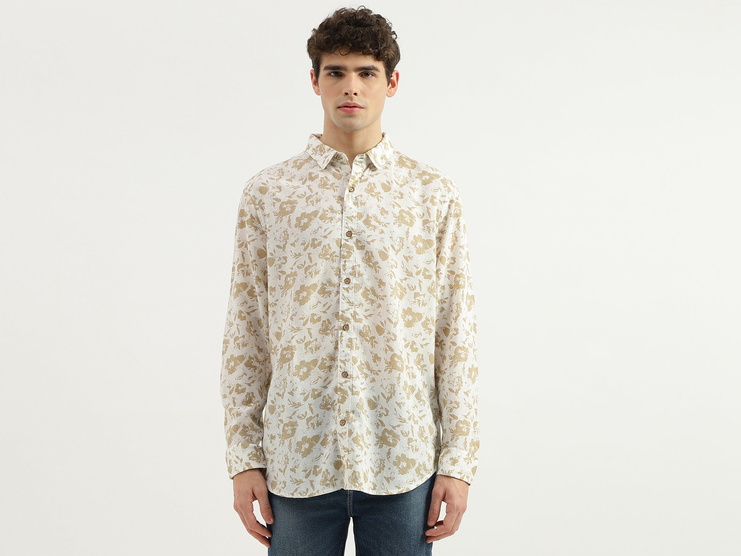 Slim Fit Spread Collar Floral Print Shirt