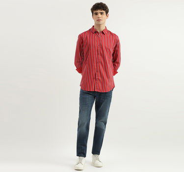 Slim Fit Spread Collar Striped Shirt