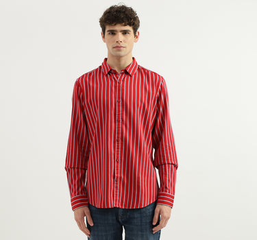 Slim Fit Spread Collar Striped Shirt