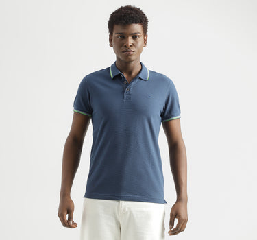 Pure Cotton Textured Short Sleeve Polo Shirt