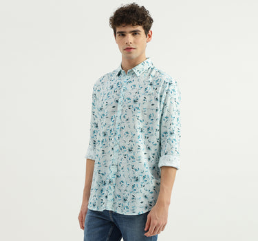 Slim Fit Spread Collar Floral Print Shirt