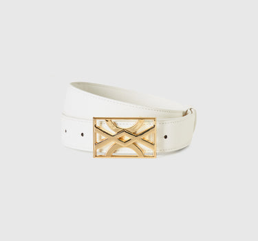 WHITE BELT WITH LOGOED BUCKLE