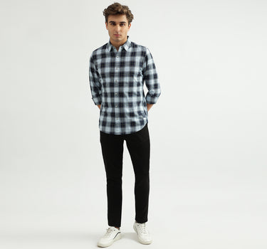 Men Checked Spread Collar Shirt