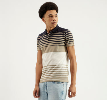 Polo Neck Striped Pattern T-Shirt