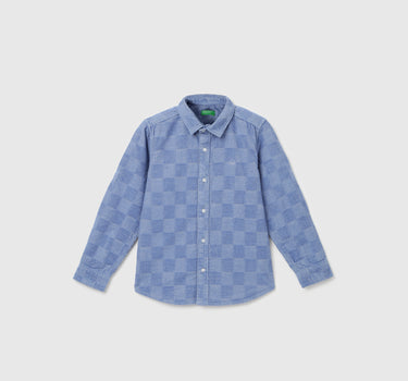 Boy's Regular Fit Spread Collar Checked Shirt