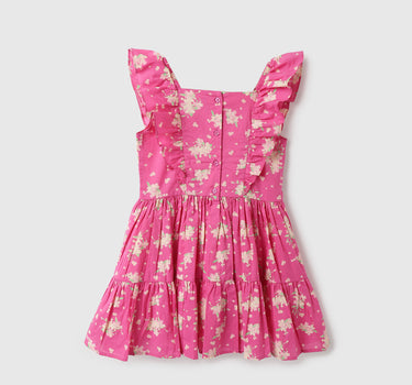 Girls Printed Square Neck Dress