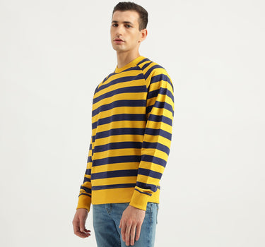 Men's Relaxed Fit Round Neck Striped Sweatshirt