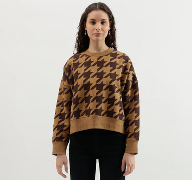 Round Neck Houndstooth Sweatshirt