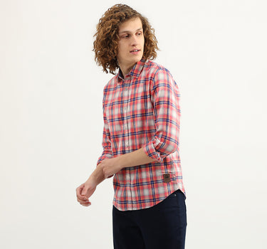 Men Checked Spread Collar Shirt