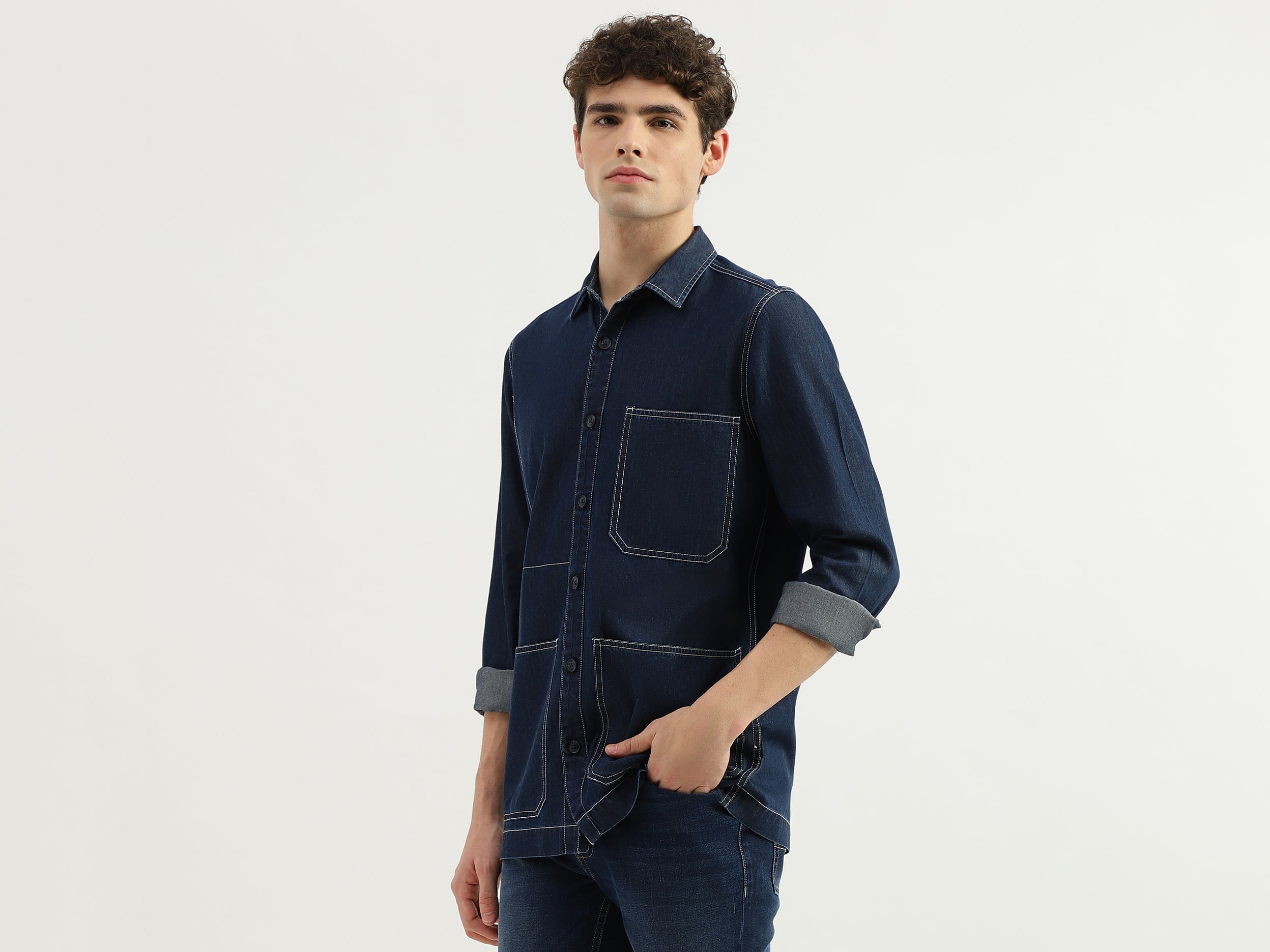 Regular Fit Spread Collar Solid Shirt