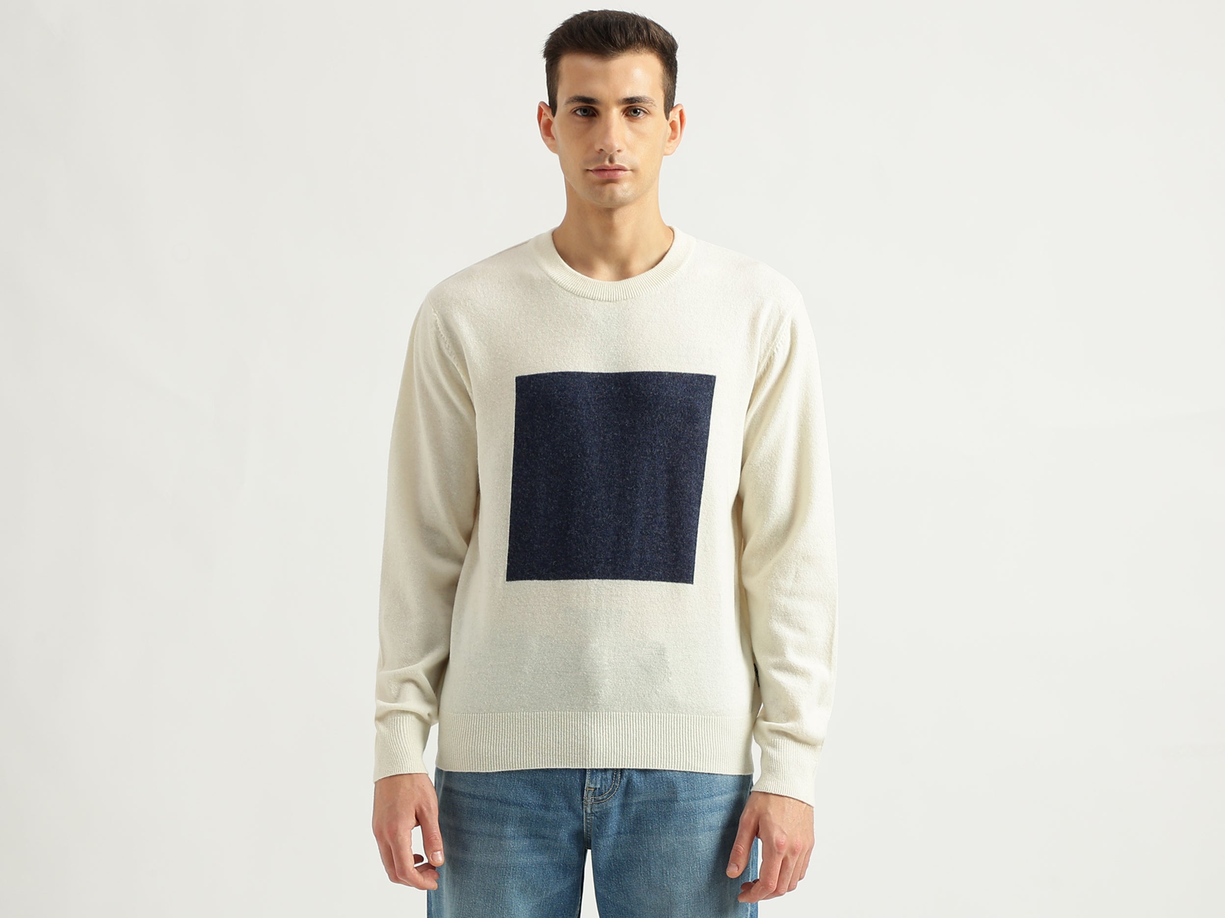 Men's Regular Fit Round Neck Color Block Sweaters