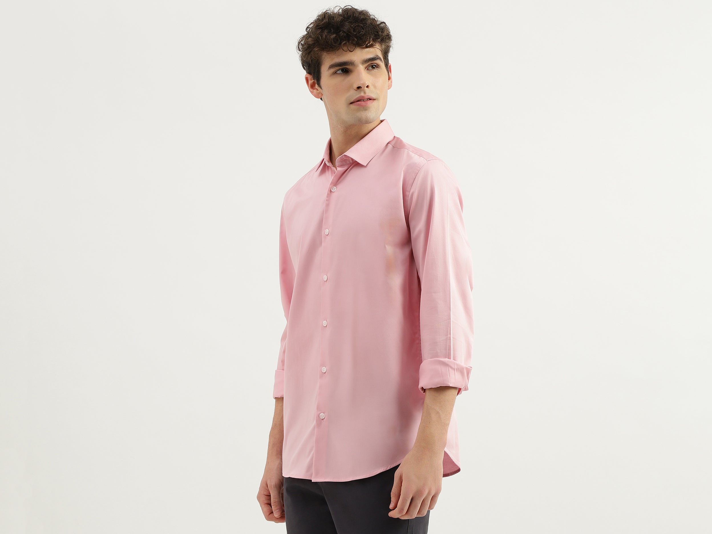 Slim Fit Spread Collar Solid Shirt