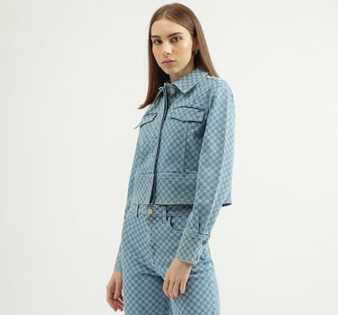 Women's Regular Fit Spread Collar Checked Jacket