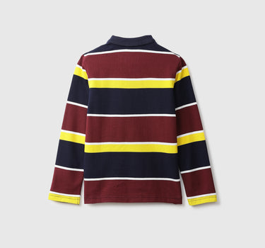 Maroon And Yellow Striped Polo T-Shirt