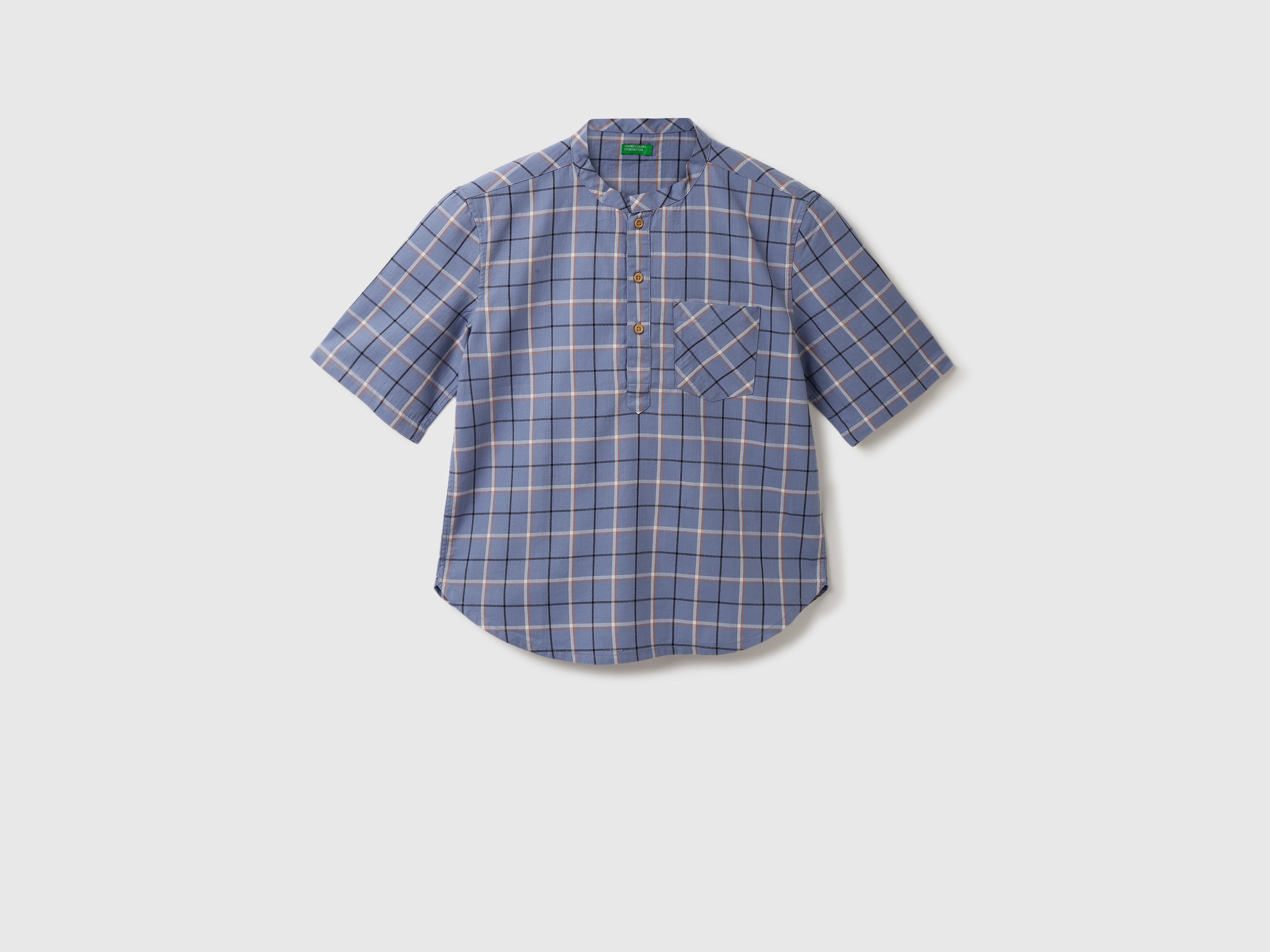 Boys Checked Mandarin Collar Shirt