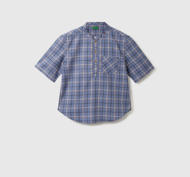 Boys Checked Mandarin Collar Shirt