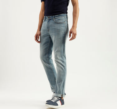 Solid Mid Rise Slim Straight Jeans