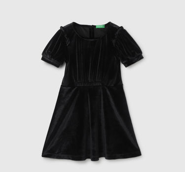 Girl's Regular Fit Round Neck Solid A-line Dress