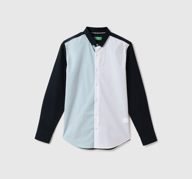 Men Color Blocked Spread Collar Shirt