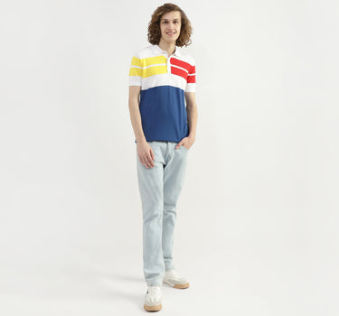 Men Color Blocked Polo Collar T-shirt