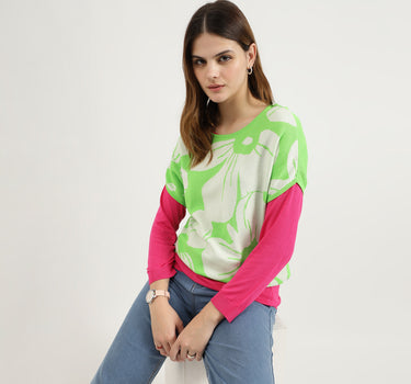 Regular Fit Round Neck Floral Print Tops