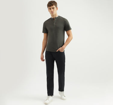 Men's Regular Fit Henley Neck Textured T-Shirt