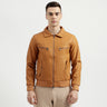 Men's Regular Fit Solid Metalic Zip Detail Jacket