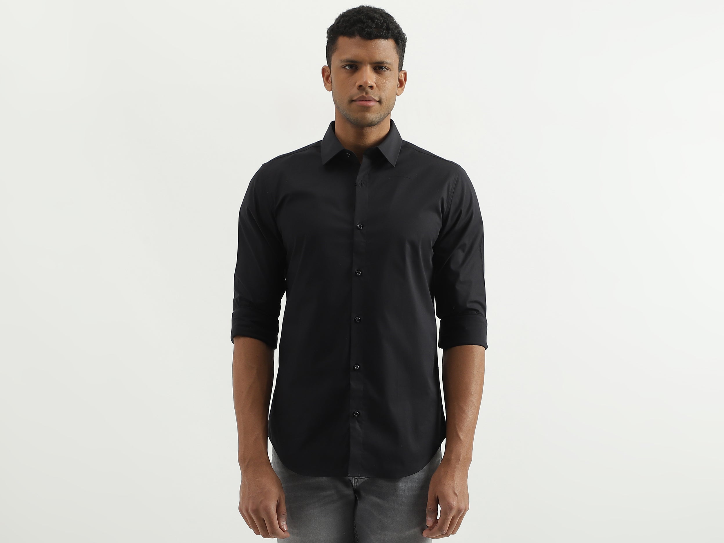 Slim Fit Spread Collar Solid Shirt