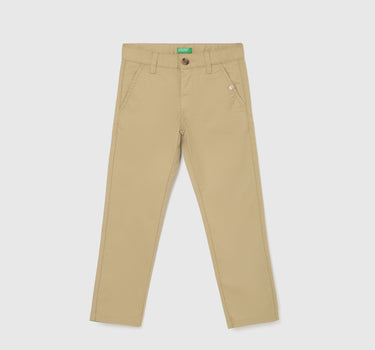 Boy's Solid Slim Fit Trousers with Button Closure