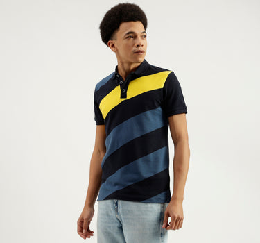 Polo Neck Striped Pattern T-Shirt